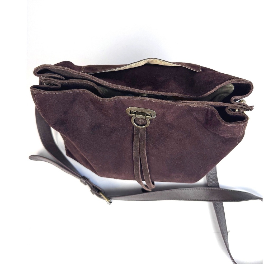 Harbour 2Nd Crossbody Chocolate Brown Suede Leather Brass Tone Studded Hobo Bag - Picture 3 of 16